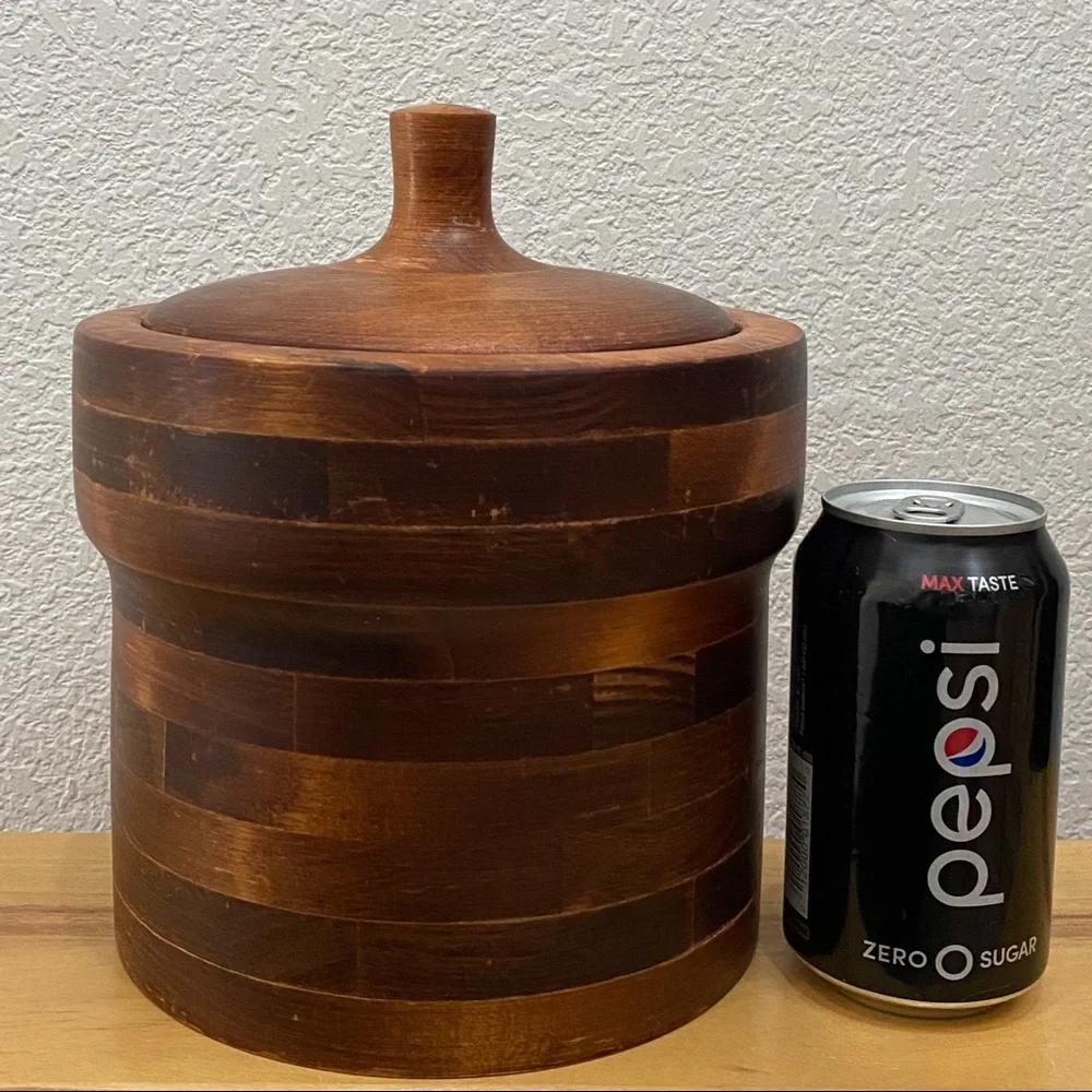 Vintage Baribocraft Teak & Maple Wood Ice Bucket Made in Canada NO Liner